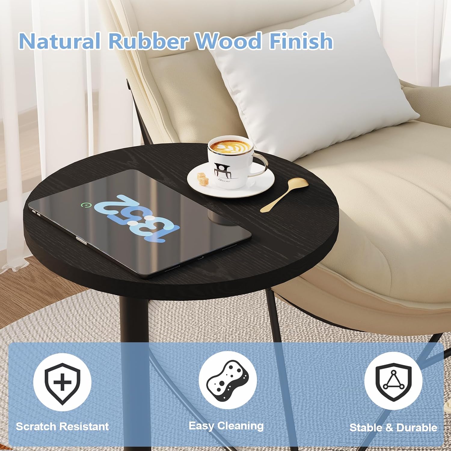 Black Round C Shaped Side Table