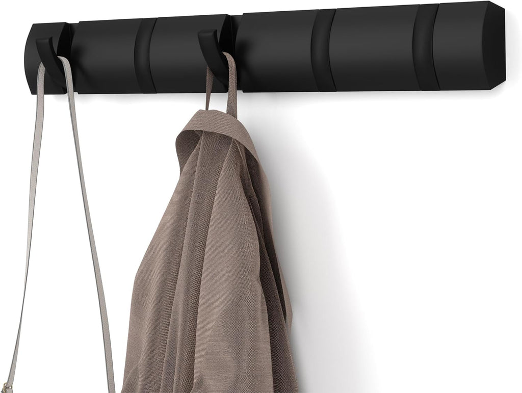 Black Flip Wall Mount Coat Rack 5 Hooks