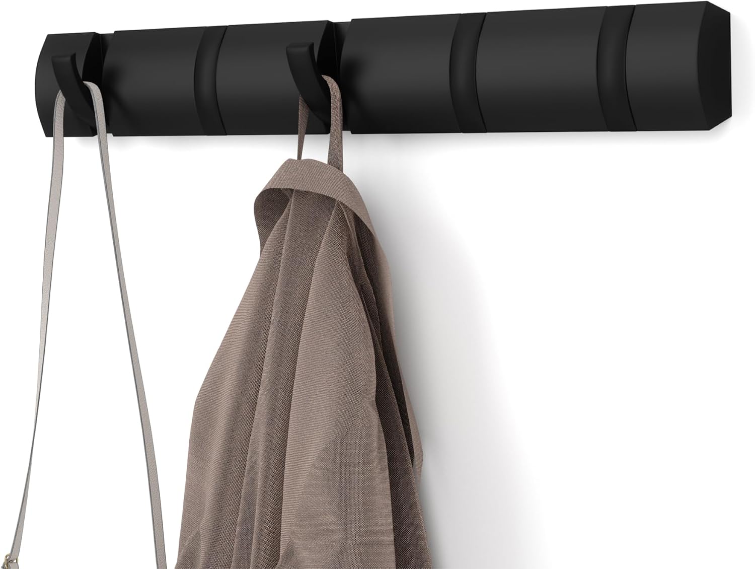 Black Flip Wall Mount Coat Rack 5 Hooks