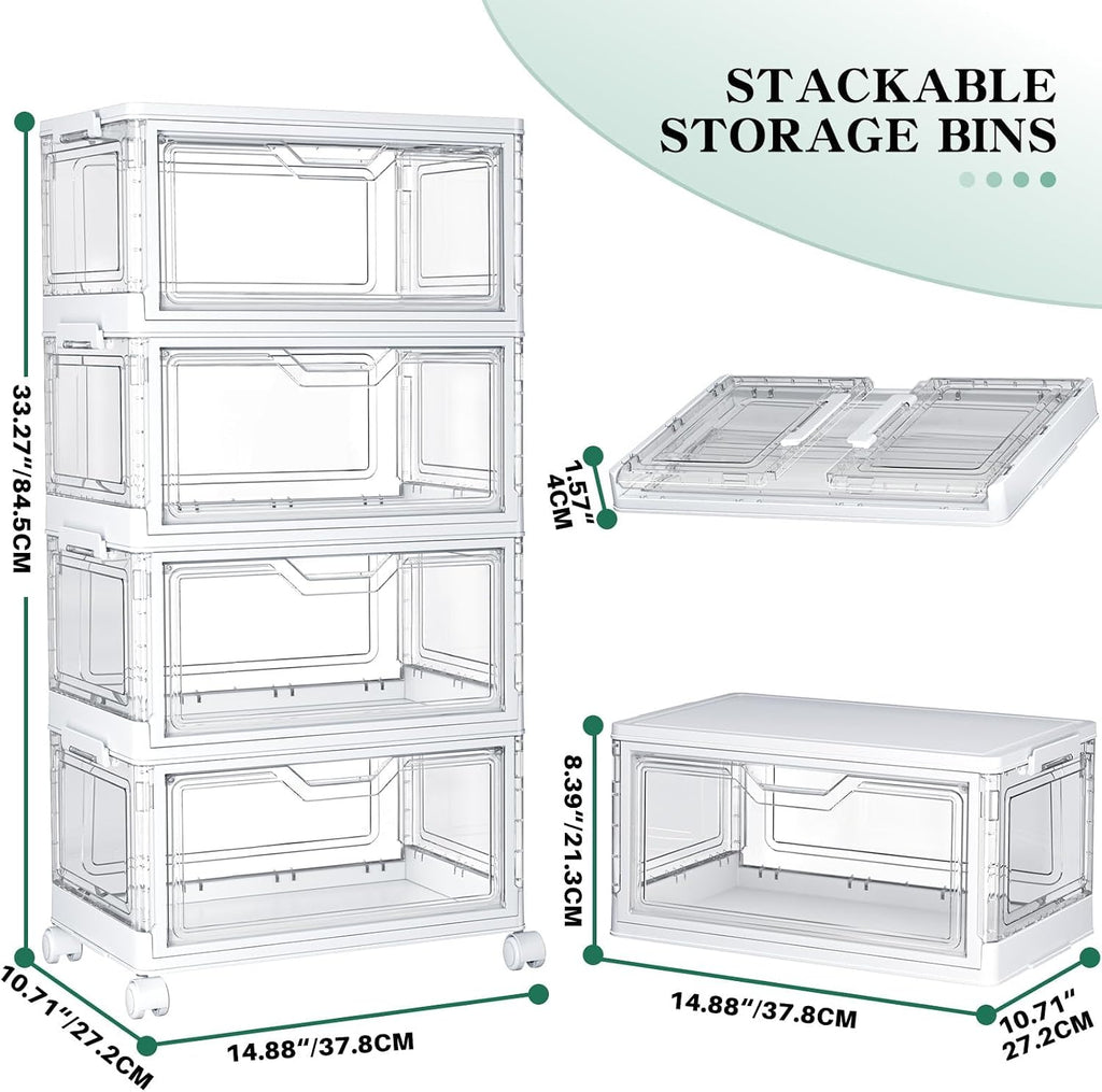 23QT Clear Foldable Storage Bins 4-Tier