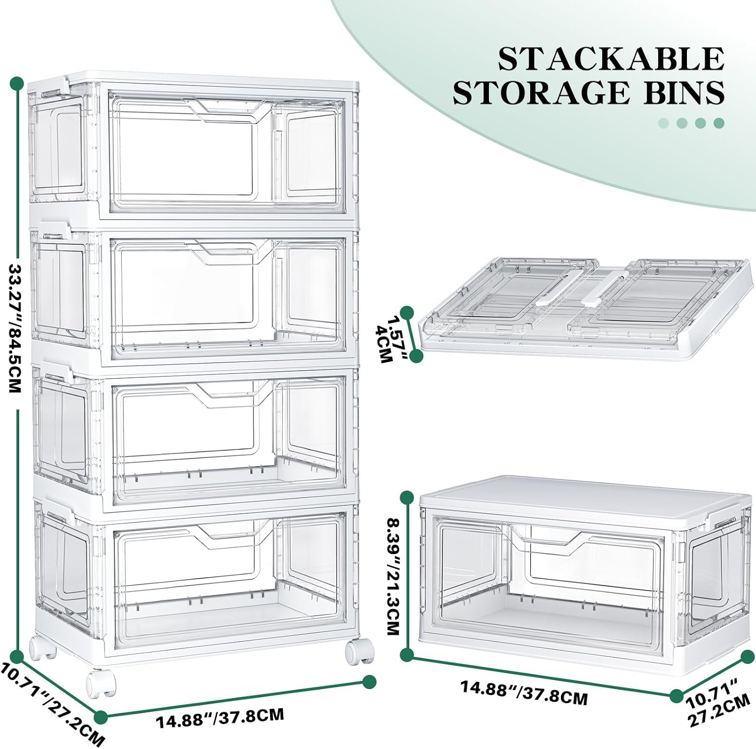 23QT Clear Foldable Storage Bins 4-Tier