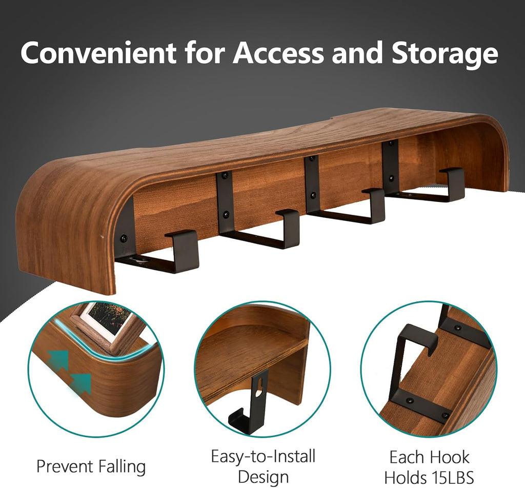 Walnut Wall Coat Rack With Shelf