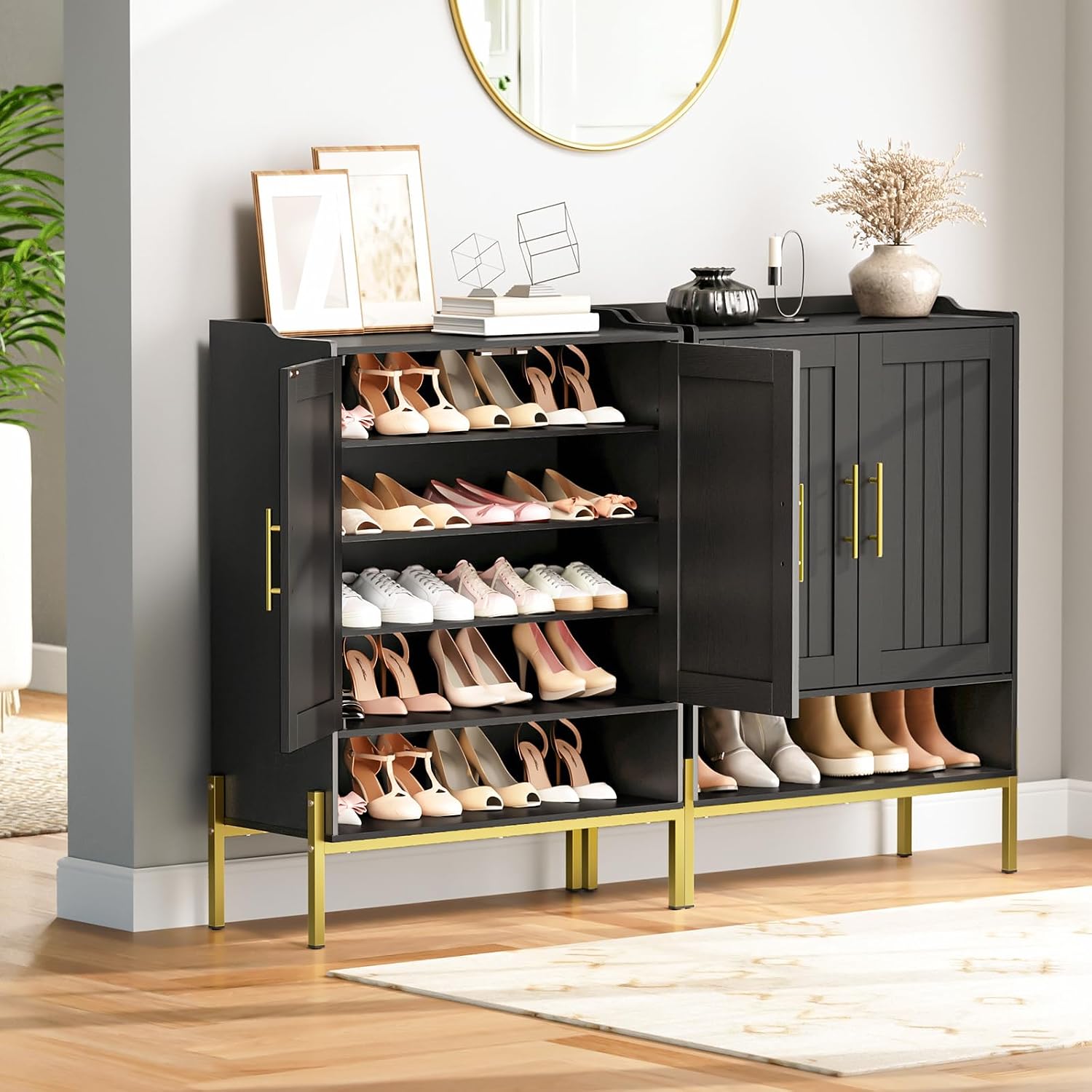 Gold Black 5-Tier Shoe Storage Cabinet