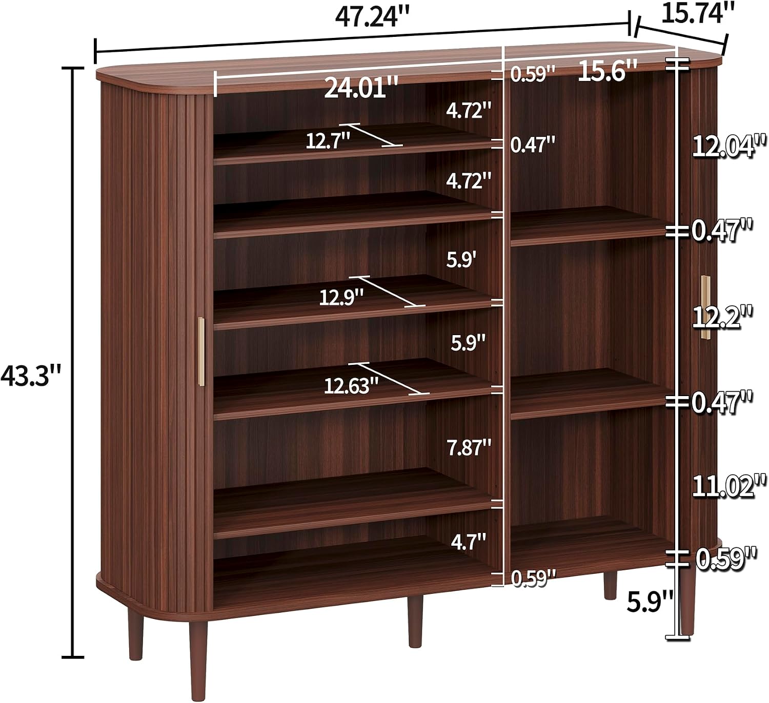 47in Walnut Sliding Door Shoe Cabinet