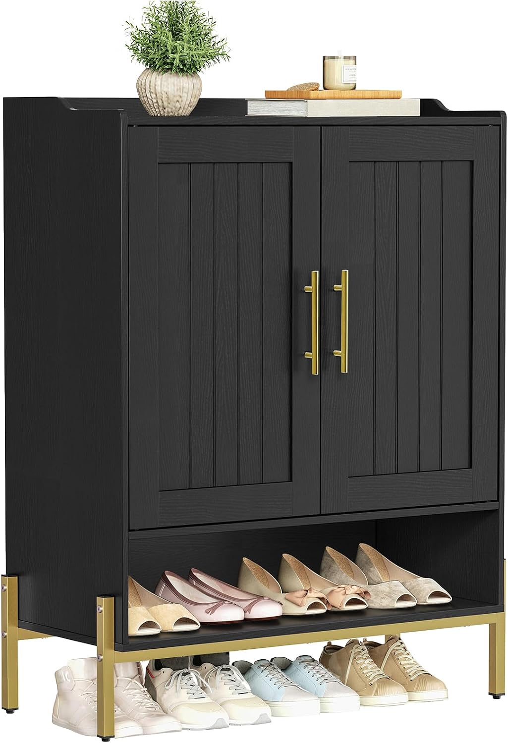 Gold Black 5-Tier Shoe Storage Cabinet