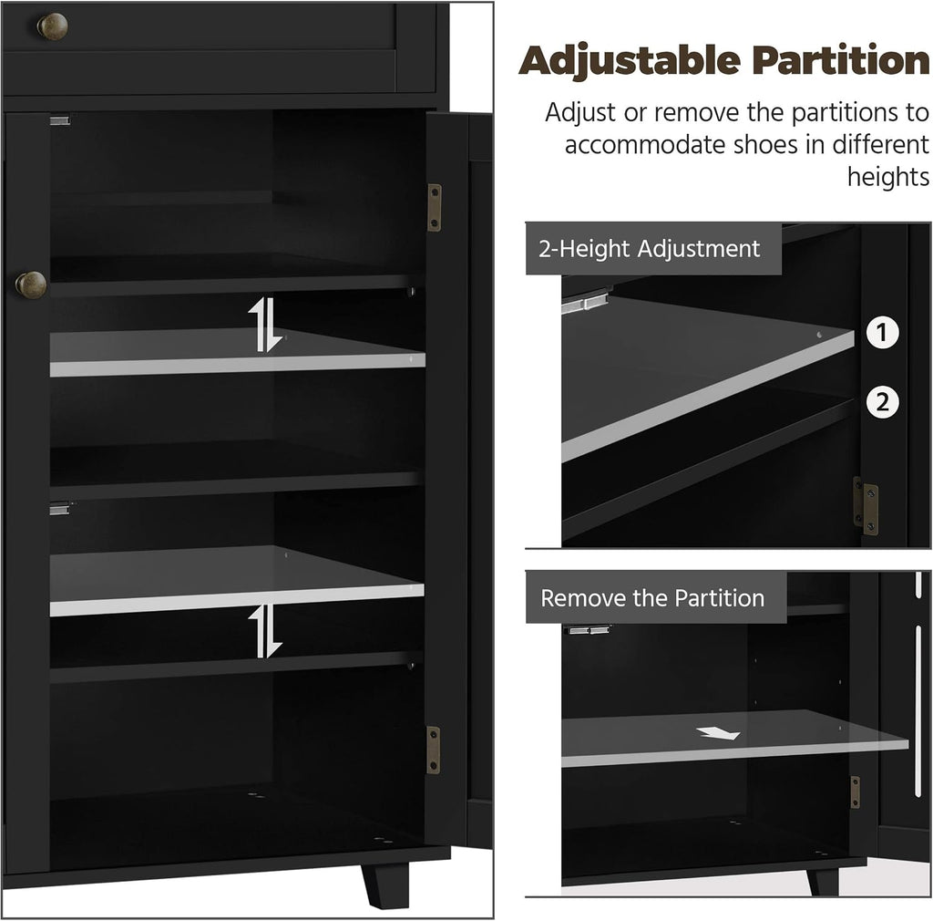 Black 4-Tier Shoe Cabinet With Drawer