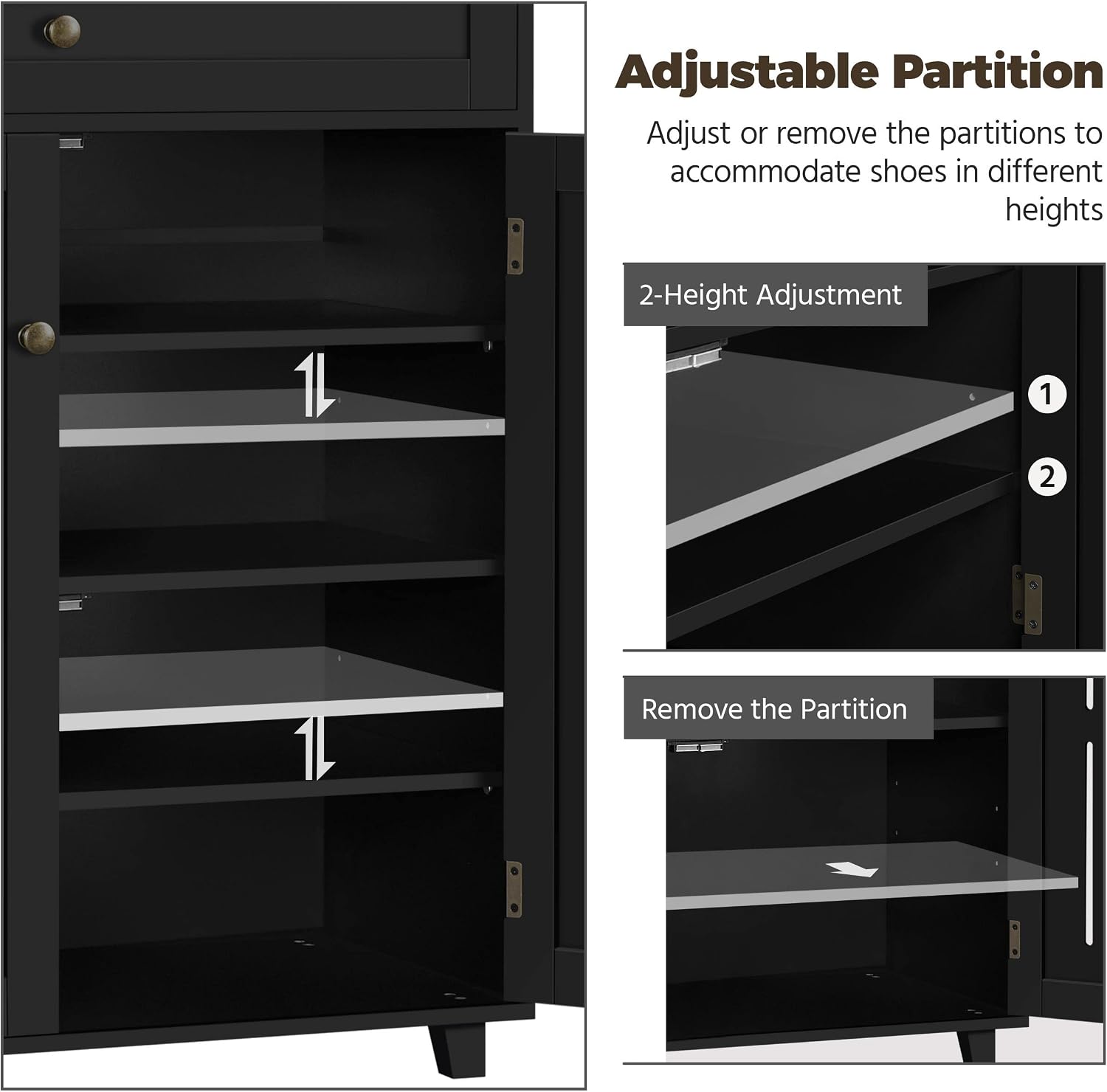 Black 4-Tier Shoe Cabinet With Drawer