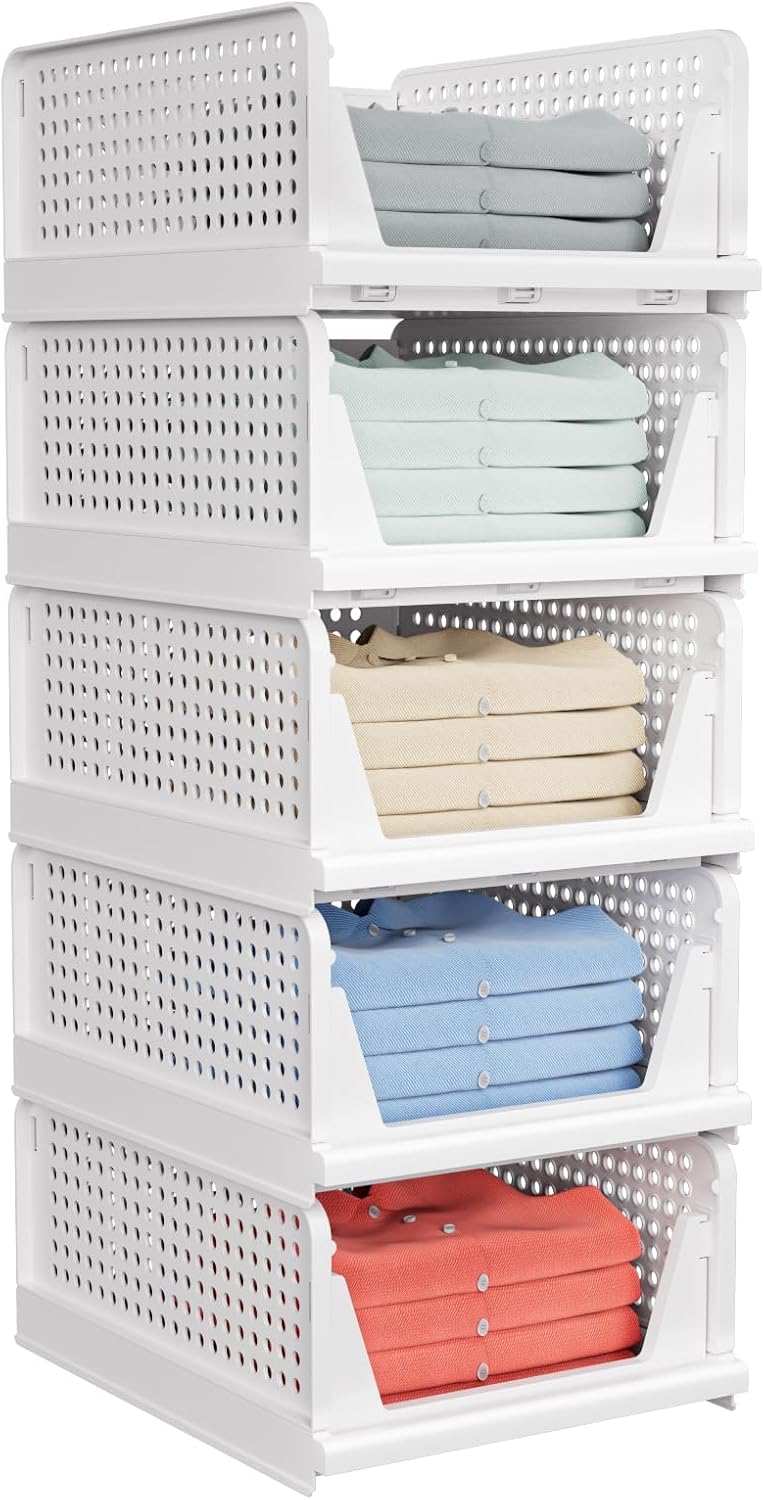 White Foldable Closet Storage Baskets 5-Pack