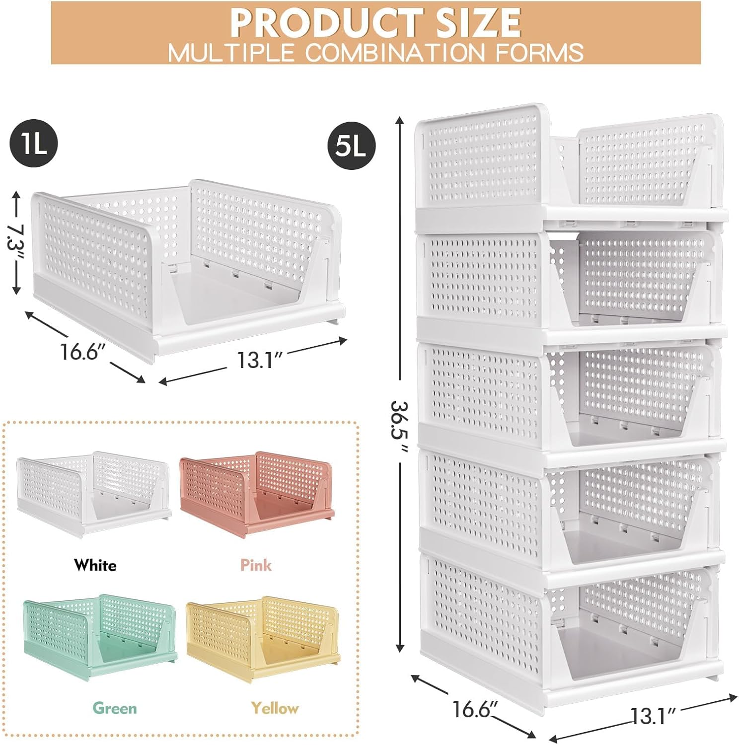 White Foldable Closet Storage Baskets 5-Pack