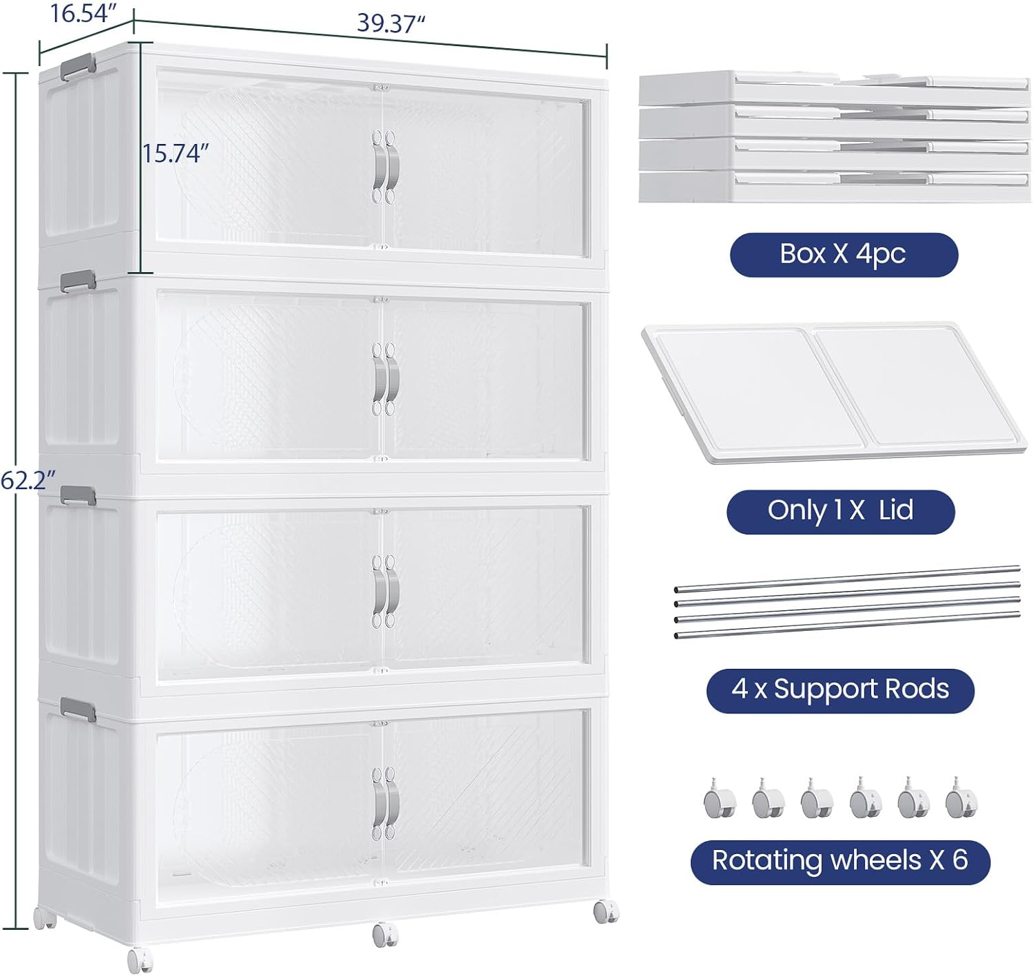White 1280QT Collapsible Storage Bins 4-Pack