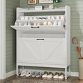White Narrow 2 Flip Drawers Shoe Cabinet