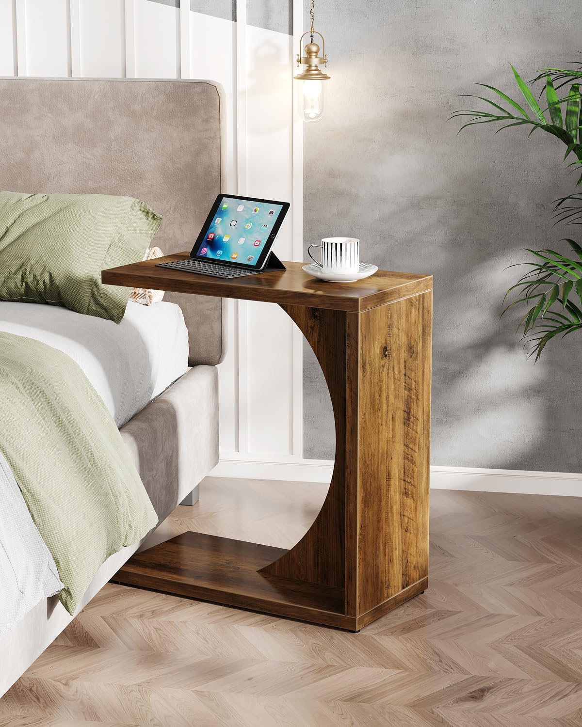Brown C Shaped Sofa Side Table