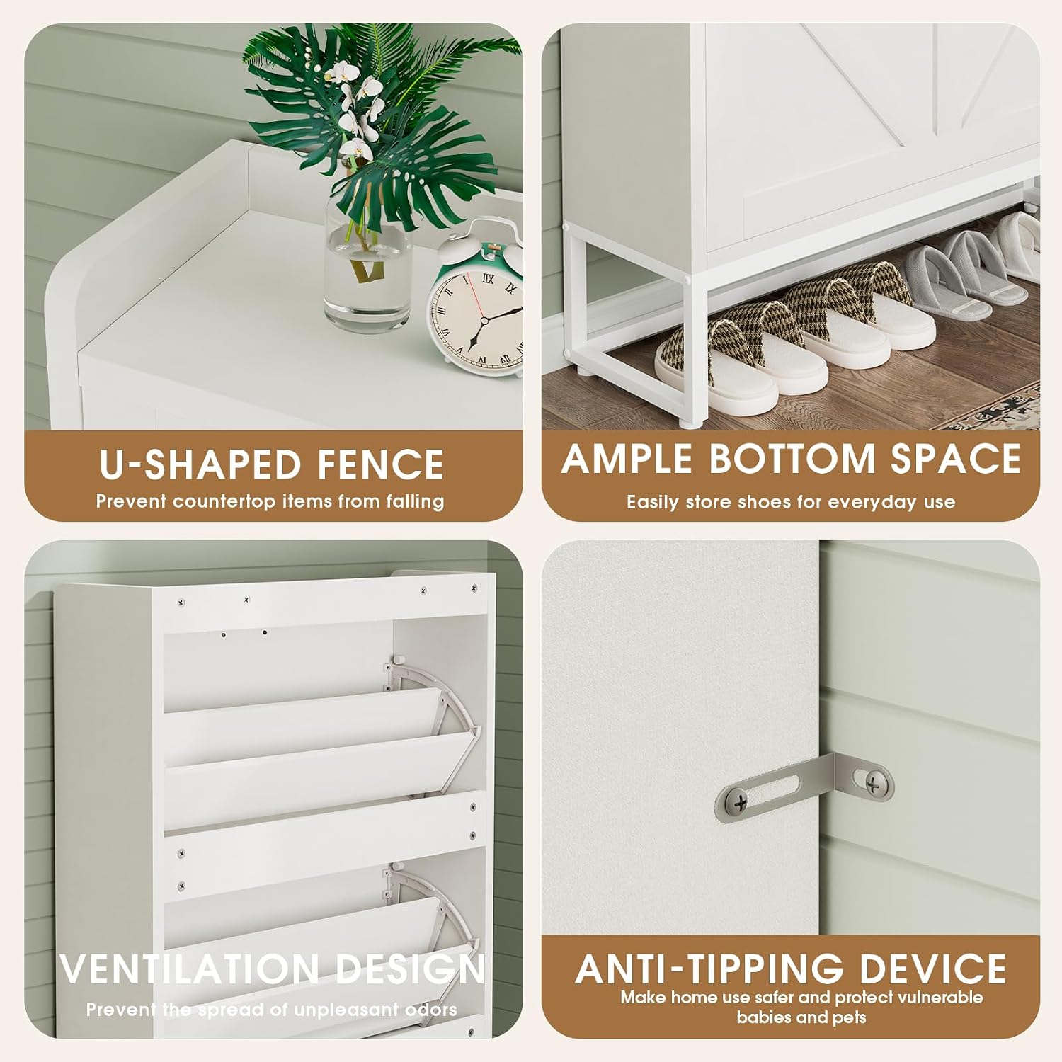White Narrow 2 Flip Drawers Shoe Cabinet