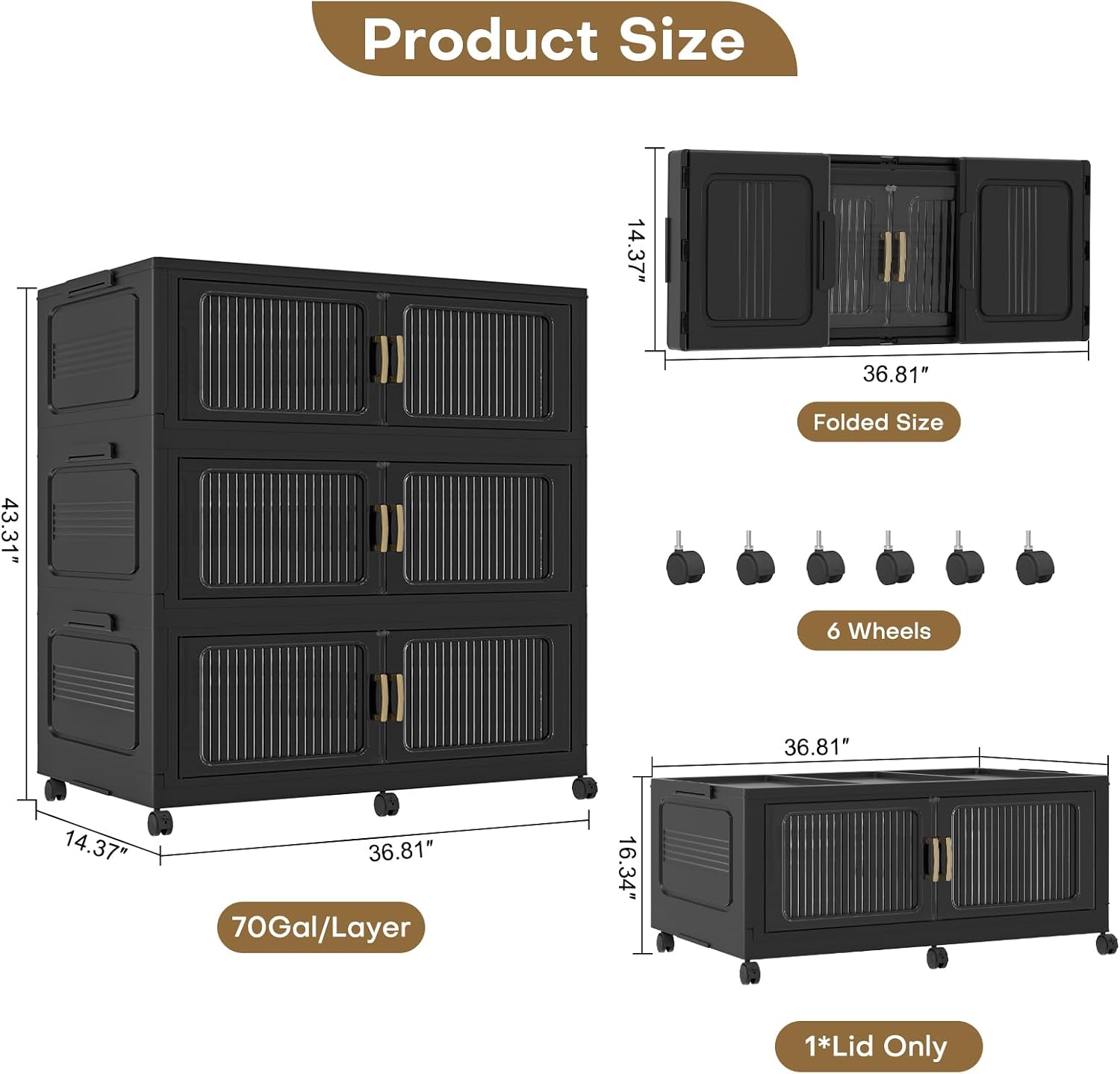 Black 840QT Foldable Storage Bins 3-Pack
