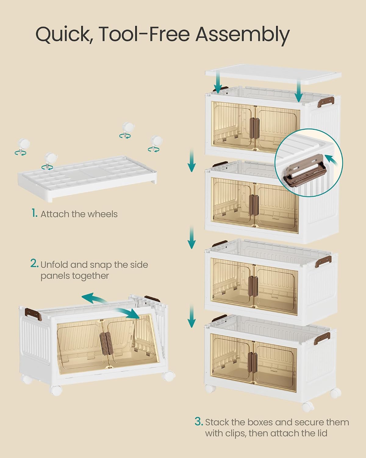 White Foldable Storage Bins 48QT 4-Tier