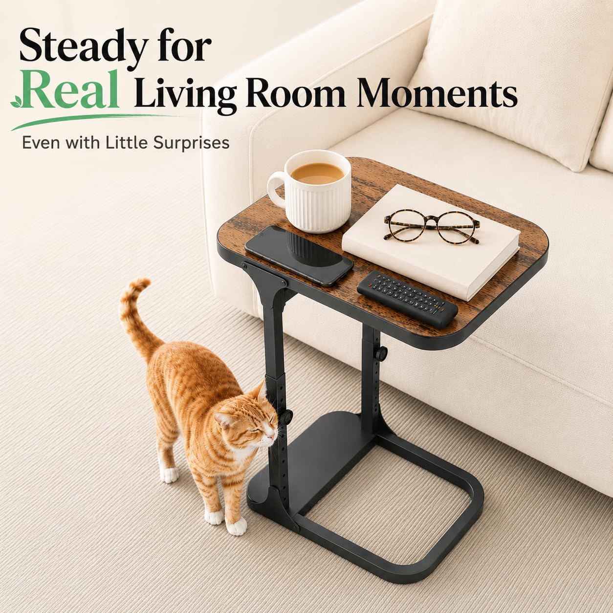 Adjustable Stable C Shaped Side Table