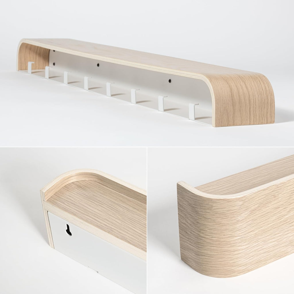 Oak White Hidden Hook Wall Coat Rack