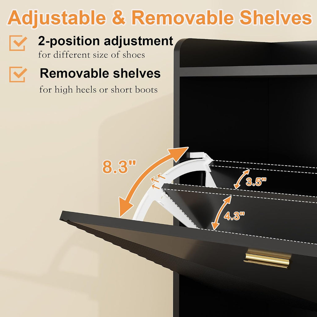 Black 32 Inch Narrow Flip Drawer Shoe Cabinet