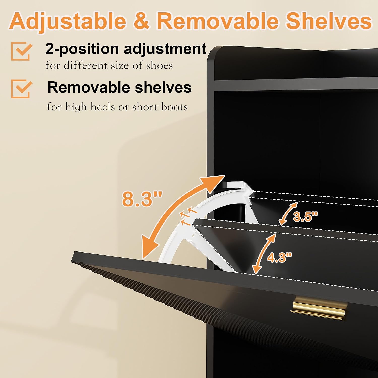 Black 32 Inch Narrow Flip Drawer Shoe Cabinet