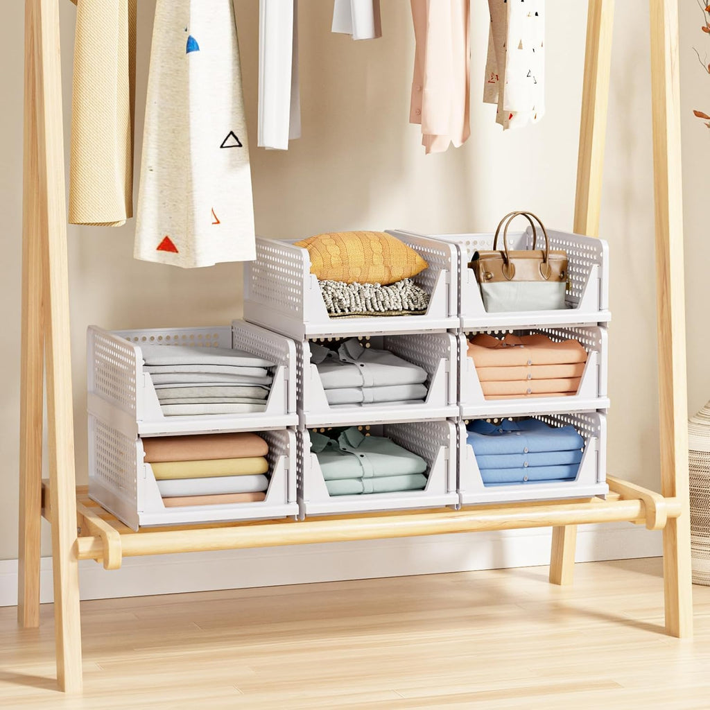 White Foldable Closet Storage Baskets 5-Pack