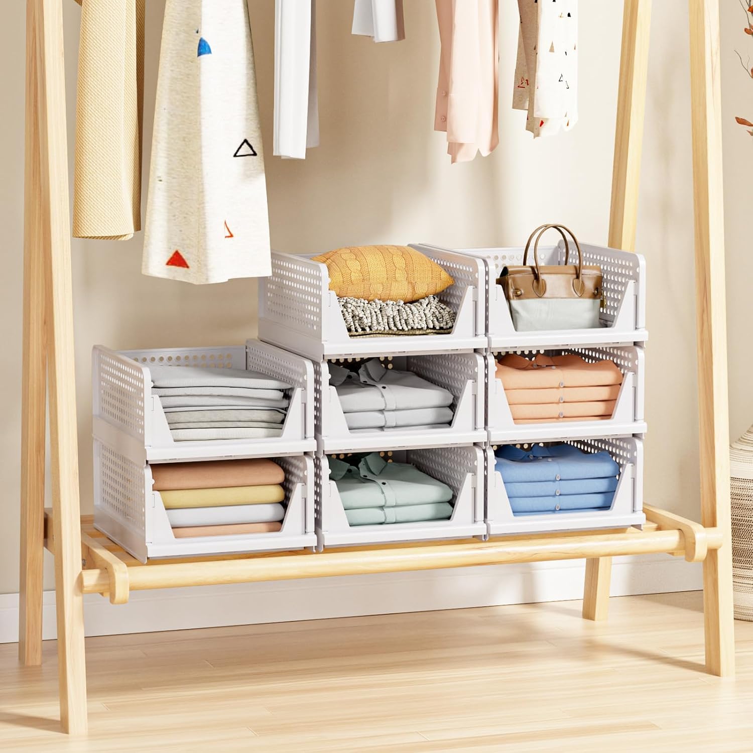 White Foldable Closet Storage Baskets 5-Pack