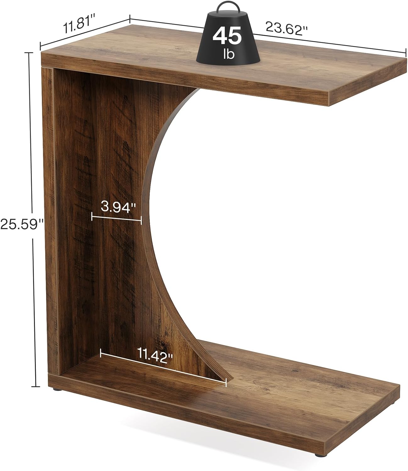 Brown C Shaped Sofa Side Table