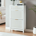 White Narrow 2 Flip Drawers Shoe Cabinet