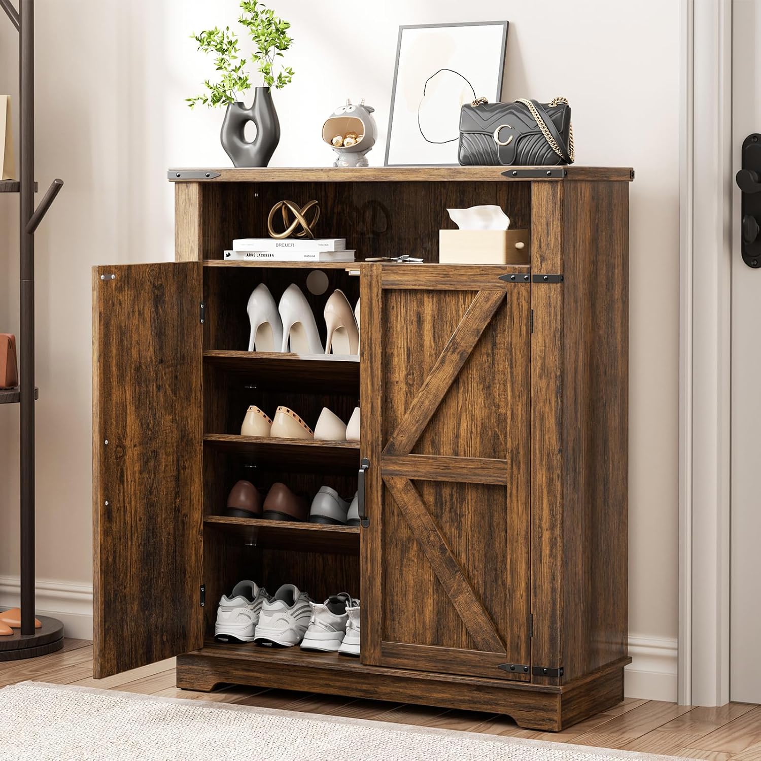 Farmhouse 6-Tier Wooden Shoe Storage Cabinet