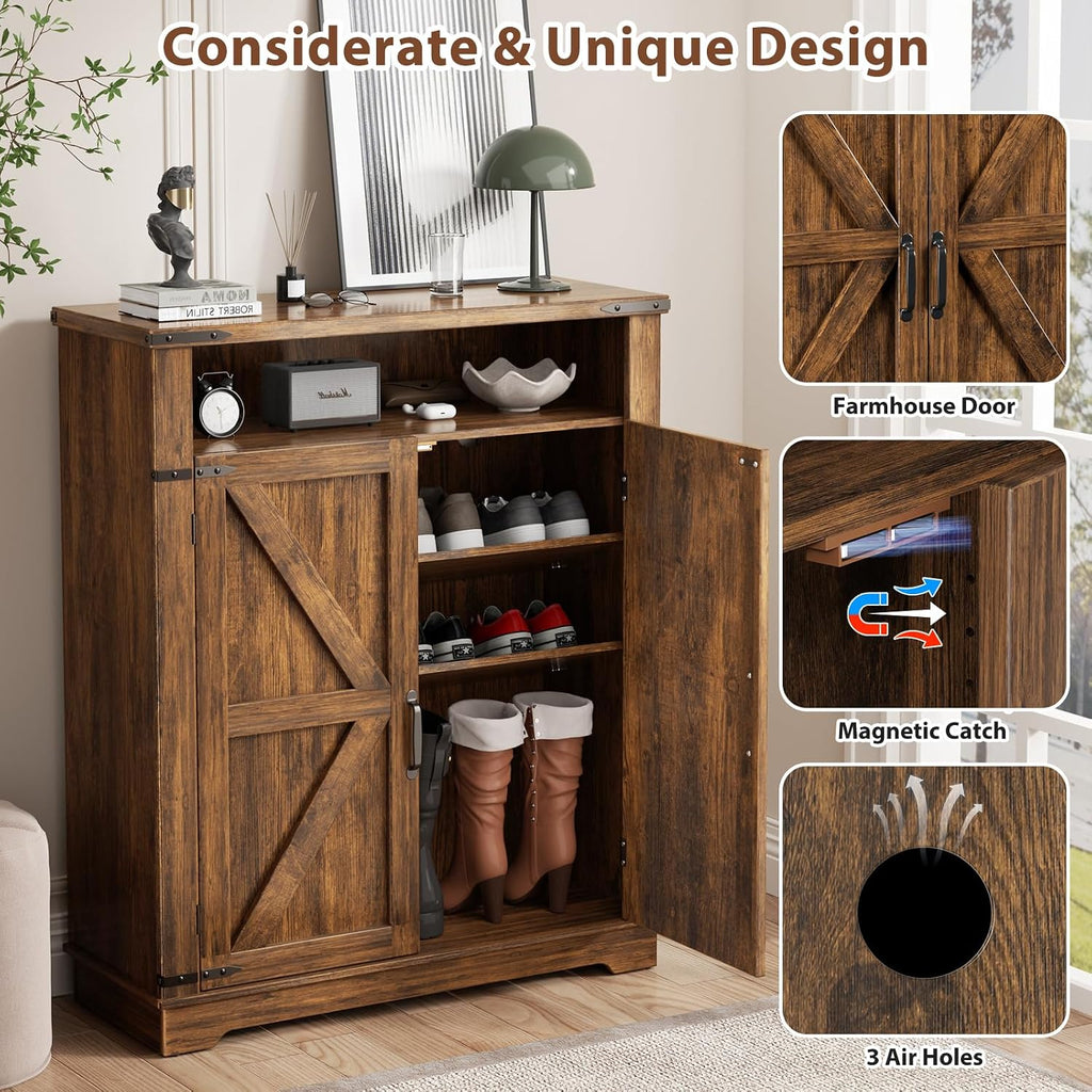 Farmhouse 6-Tier Wooden Shoe Storage Cabinet