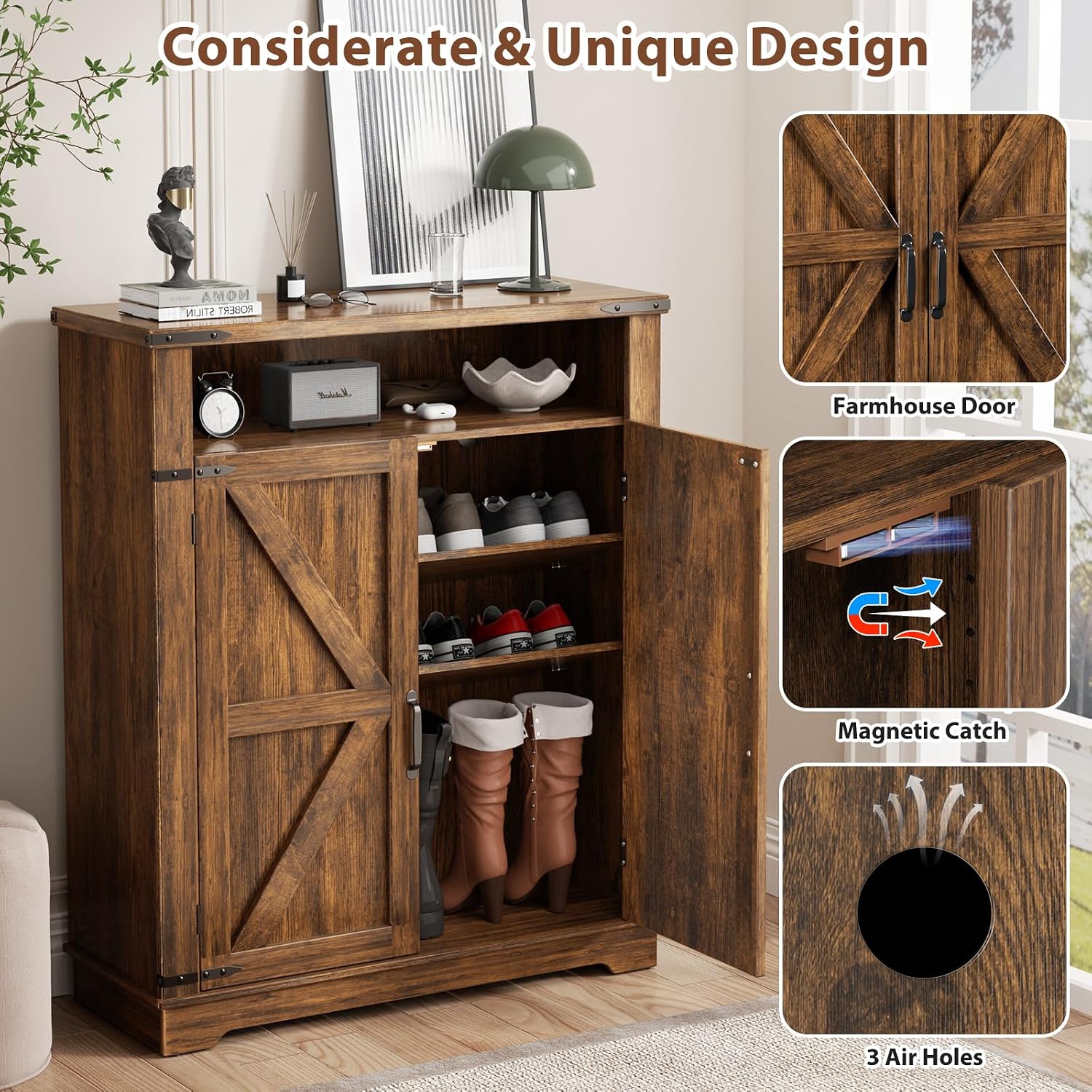 Farmhouse 6-Tier Wooden Shoe Storage Cabinet