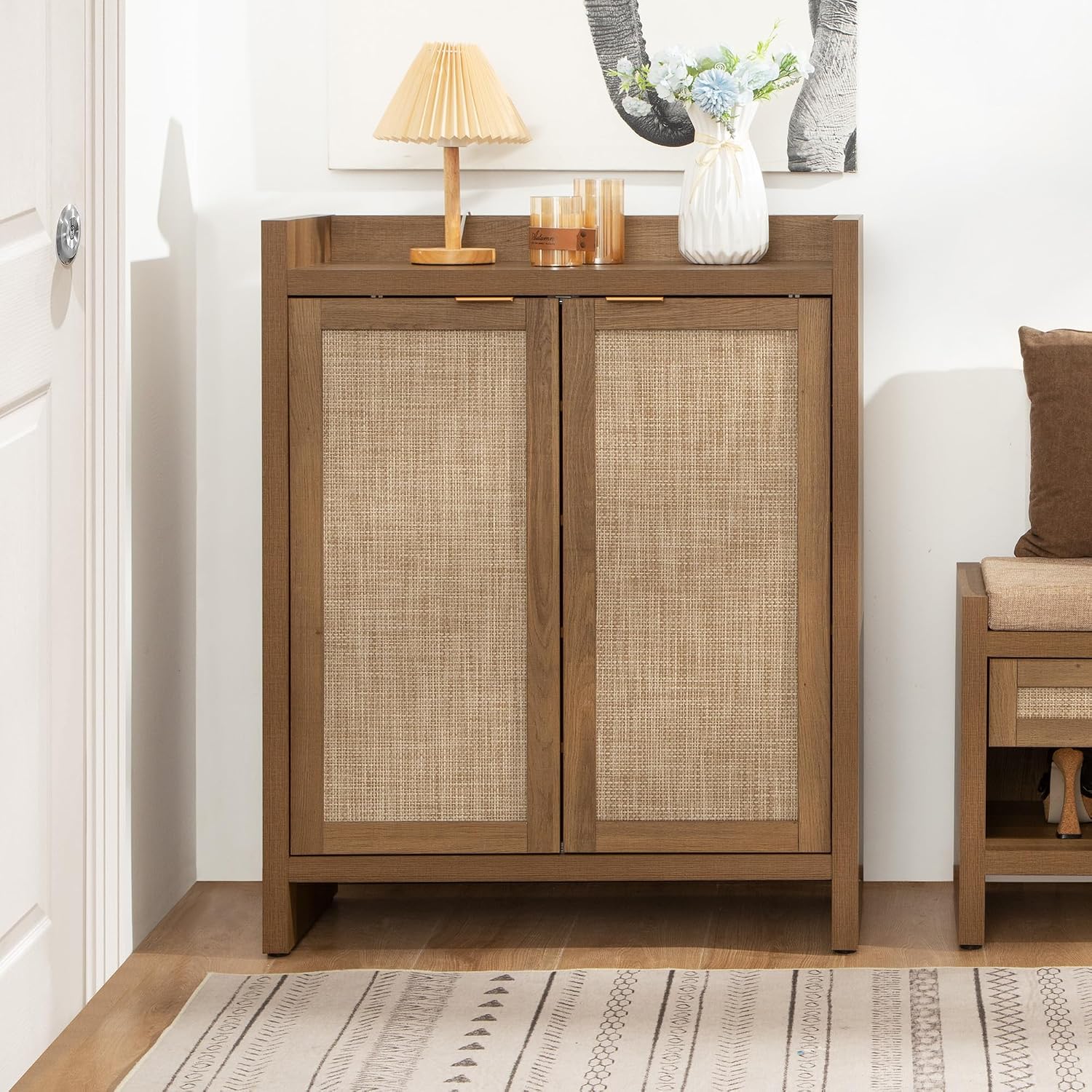 41in Rattan Farmhouse 6-Tier Shoe Cabinet