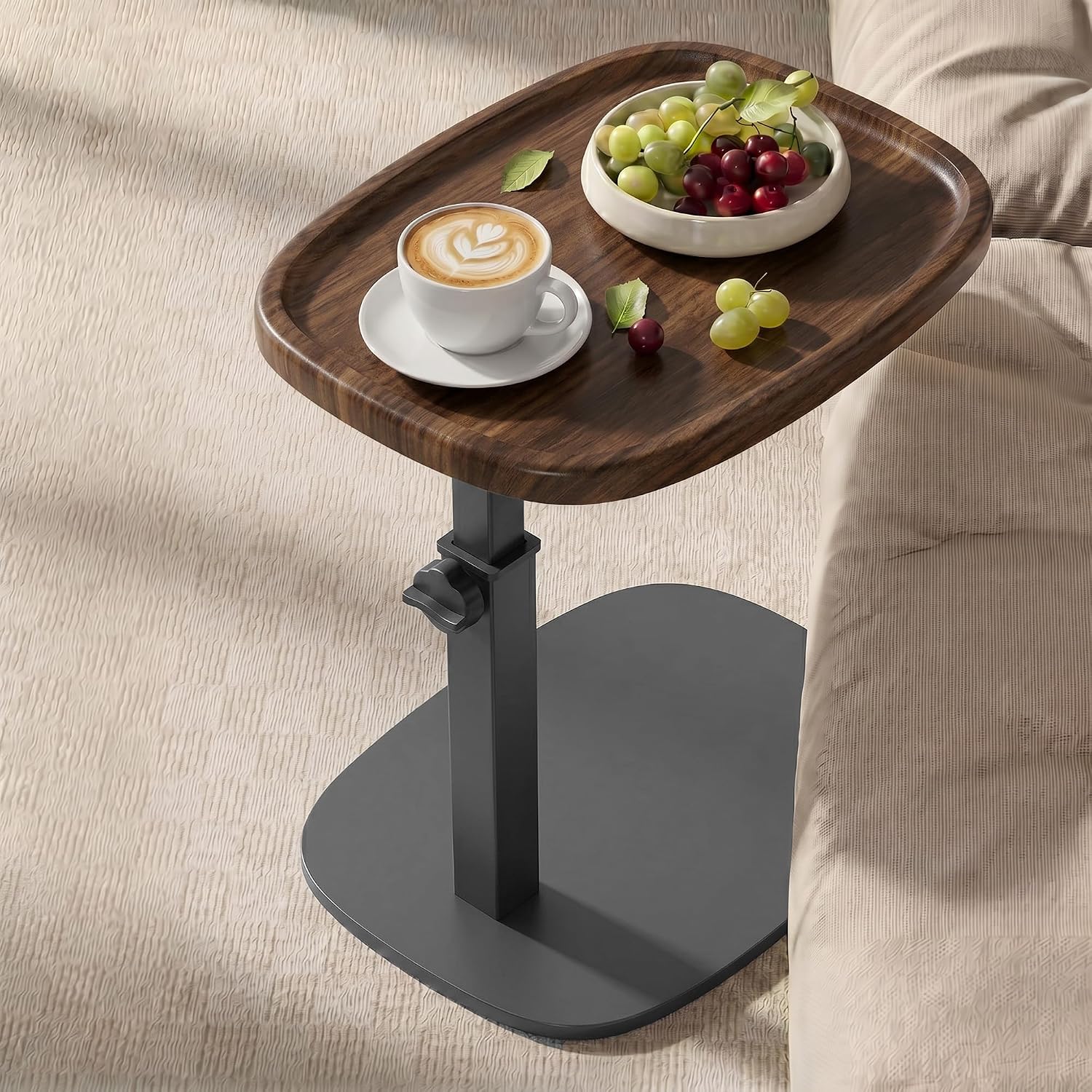 Adjustable C Sofa Side Table Walnut Black