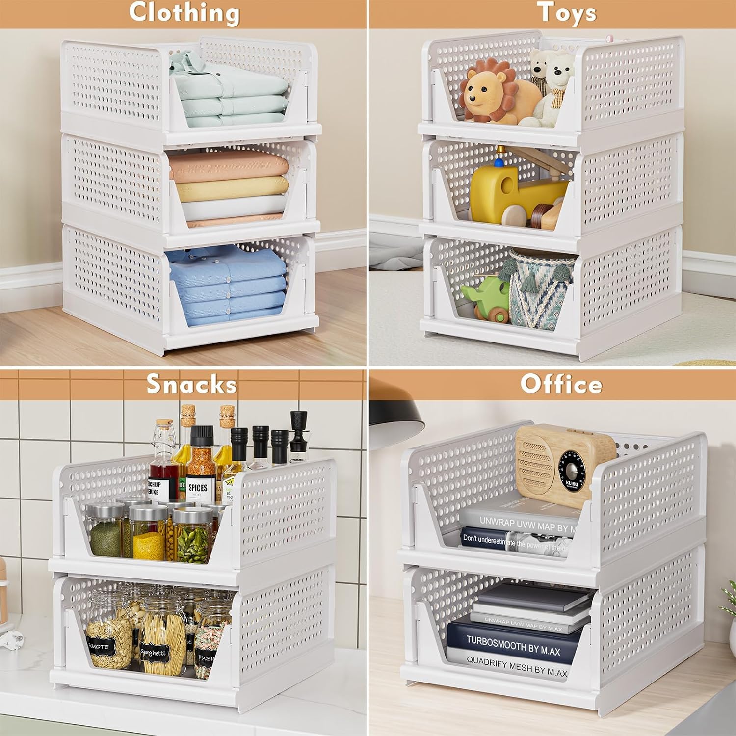 White Foldable Closet Storage Baskets 5-Pack