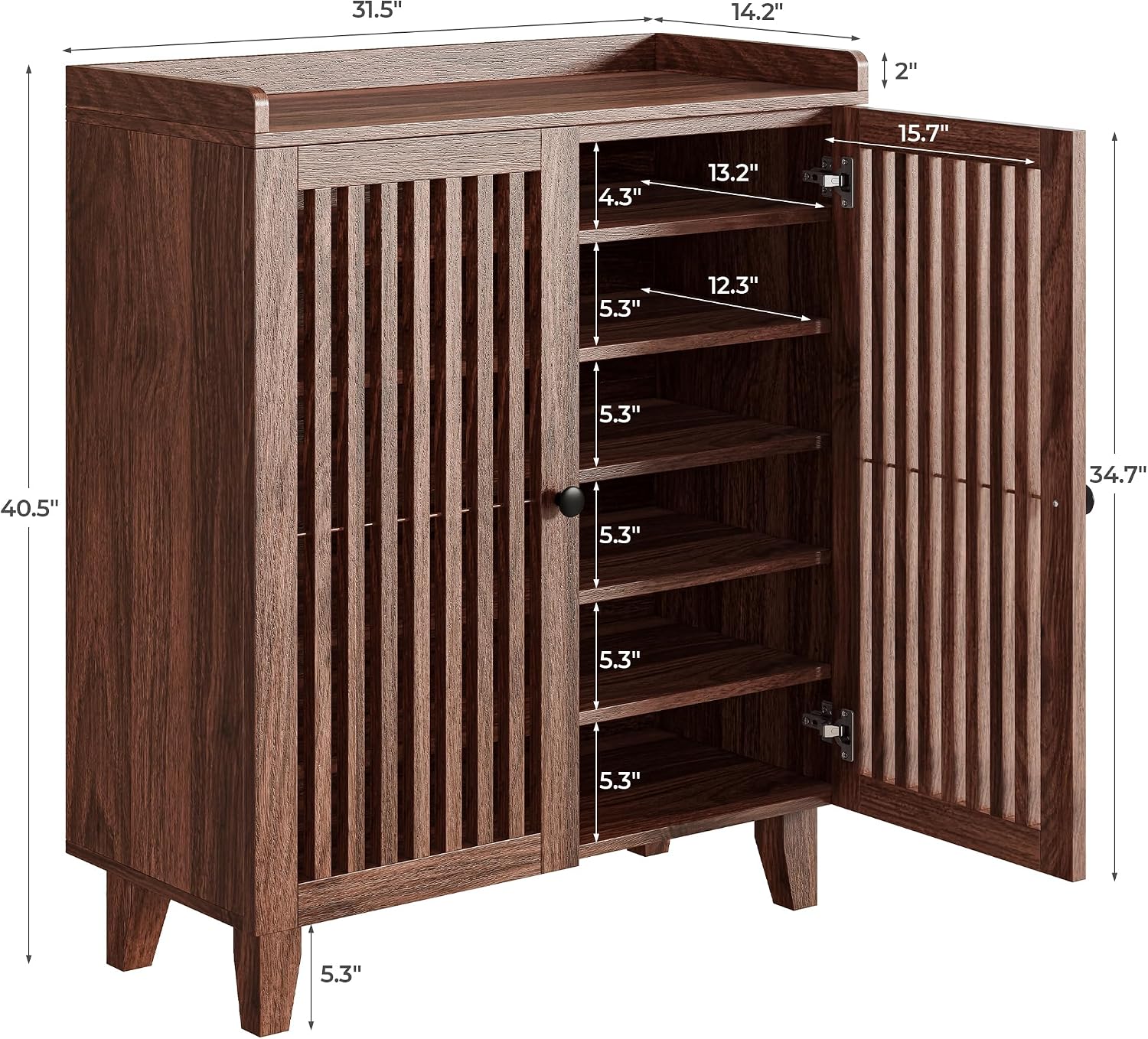 Walnut Slatted Door 6-Tier Shoe Cabinet
