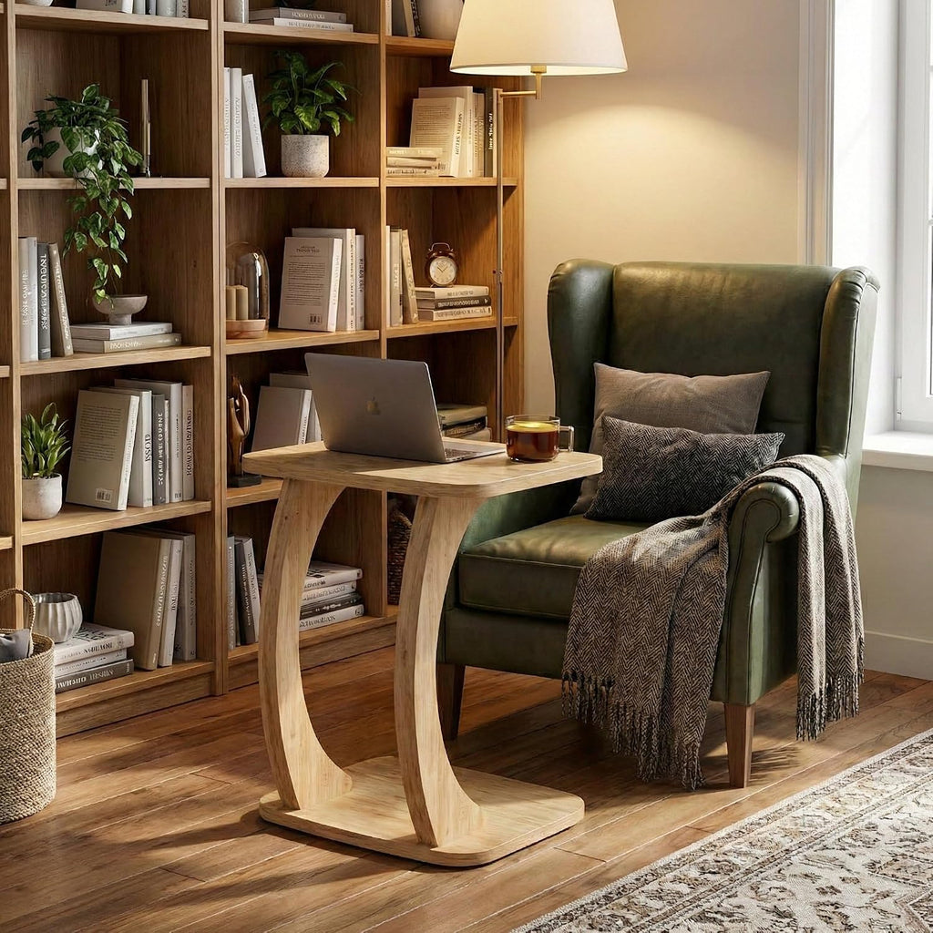 Curved Wood C Shaped Sofa Side Table