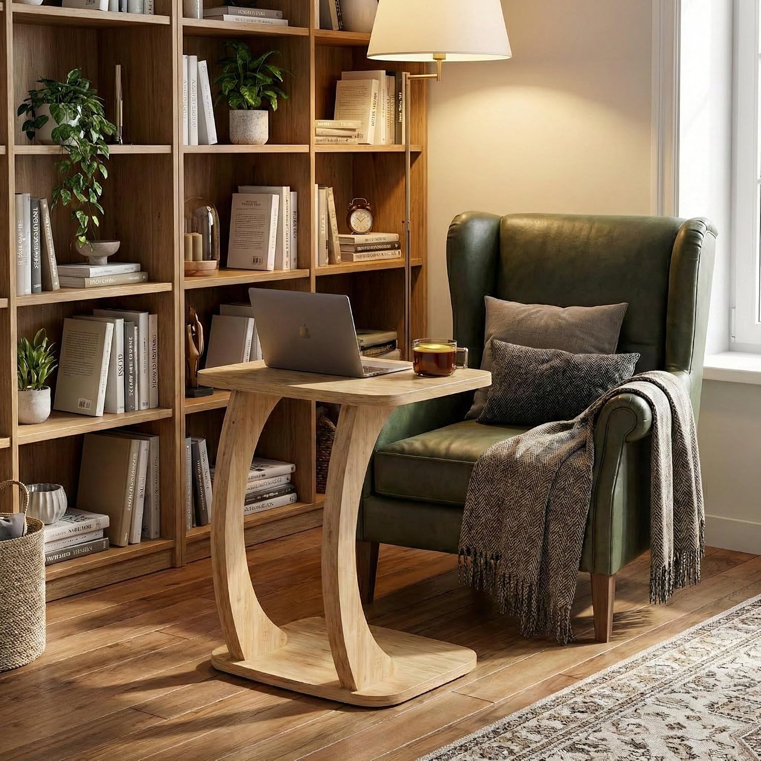 Curved Wood C Shaped Sofa Side Table