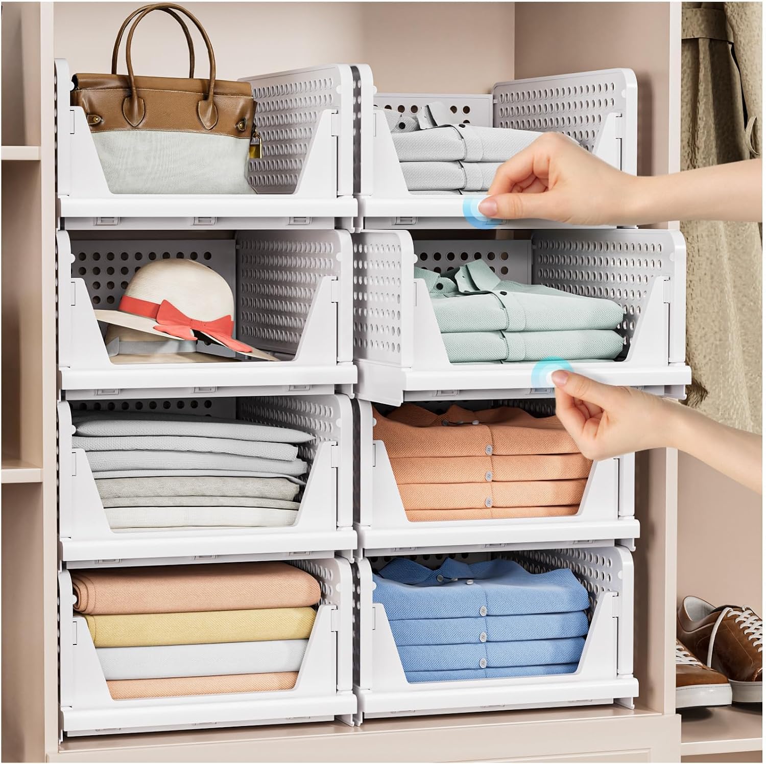 White Foldable Closet Storage Baskets 5-Pack
