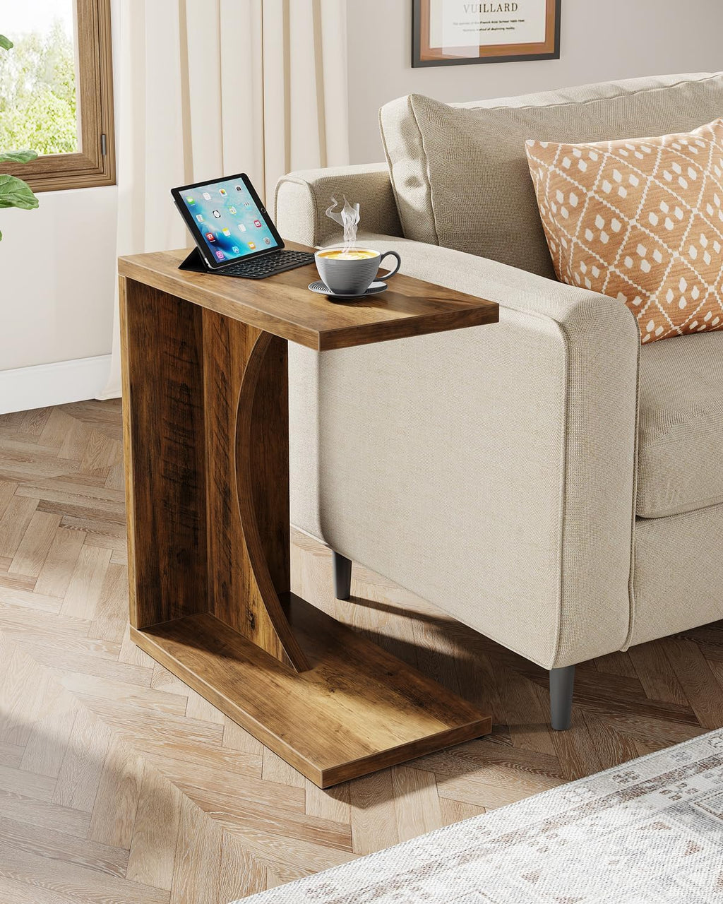 Brown C Shaped Sofa Side Table