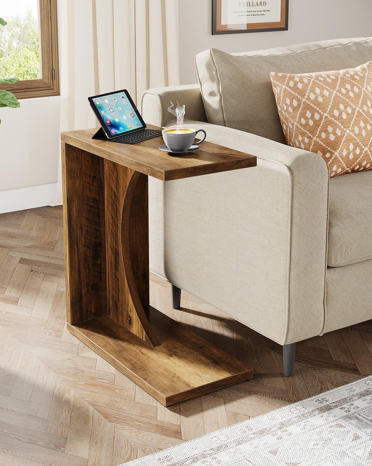 Brown C Shaped Sofa Side Table