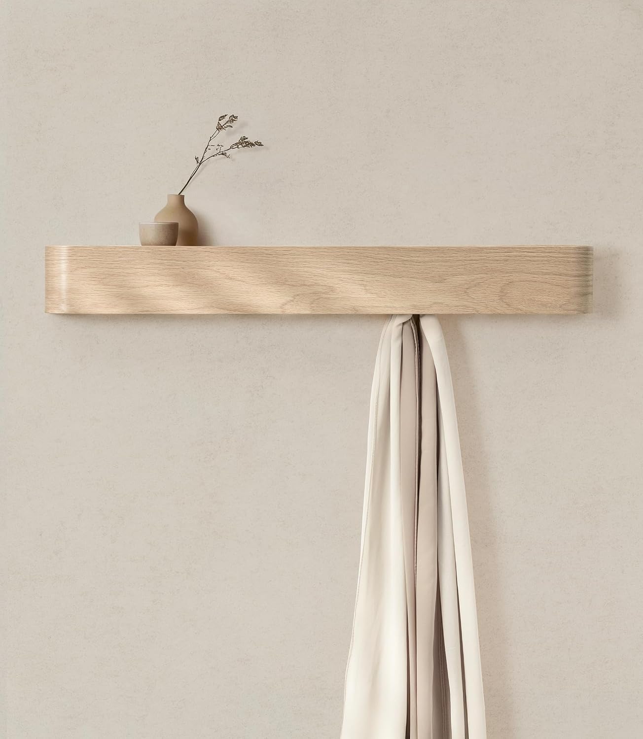Oak White Hidden Hook Wall Coat Rack