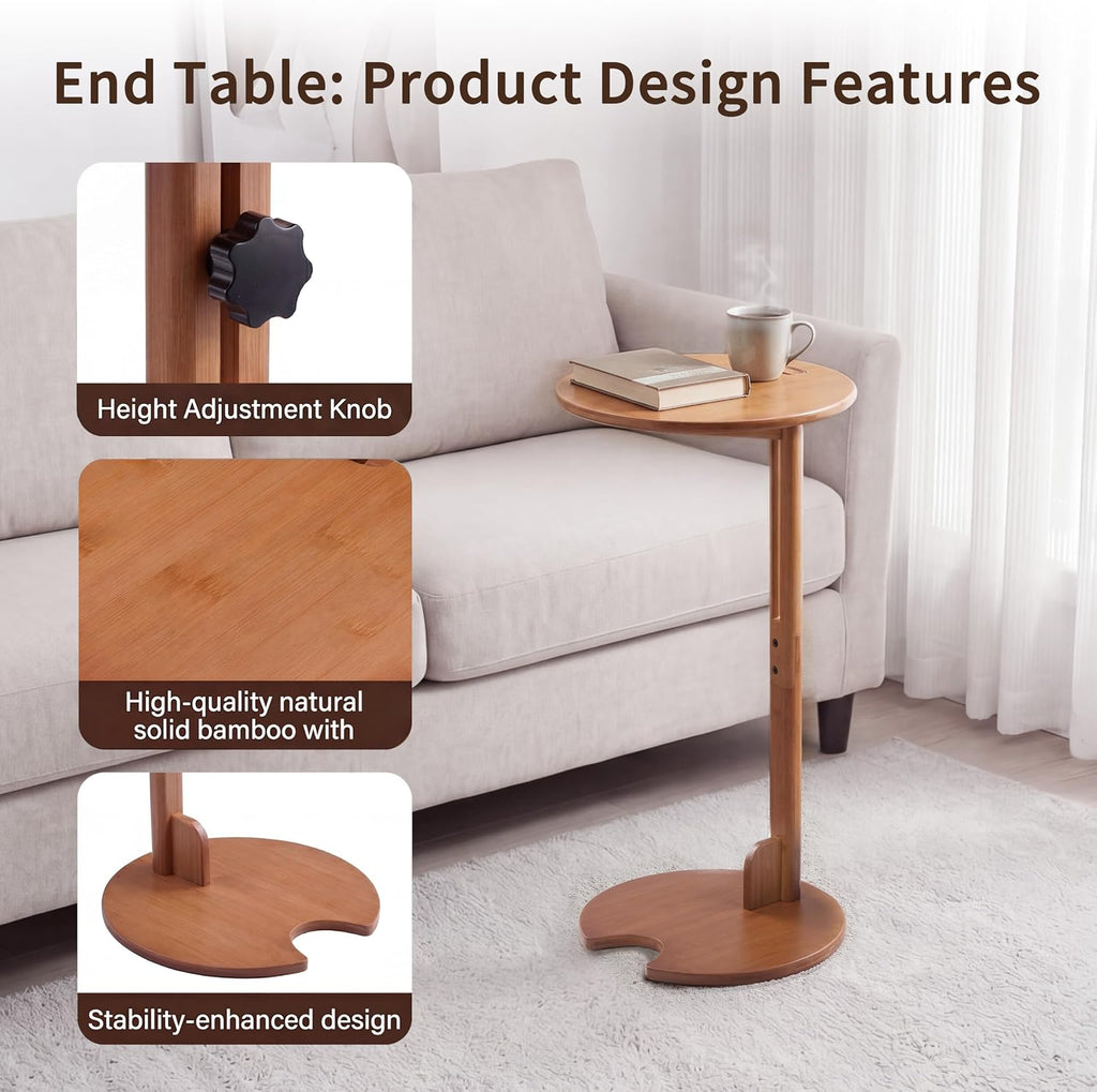 Walnut Bamboo Adjustable C Side Table Round