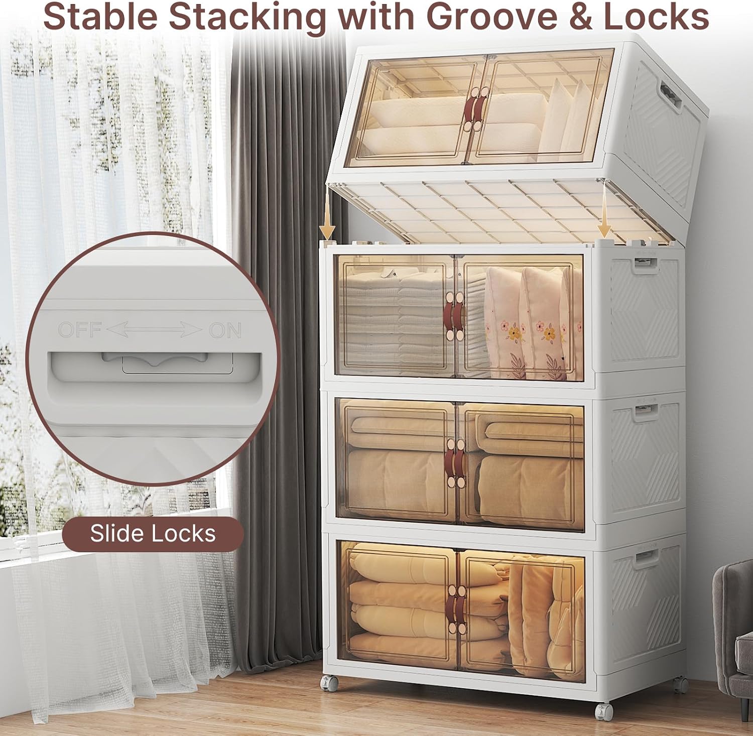 720QT Lockable Collapsible Storage Bins with Wheels