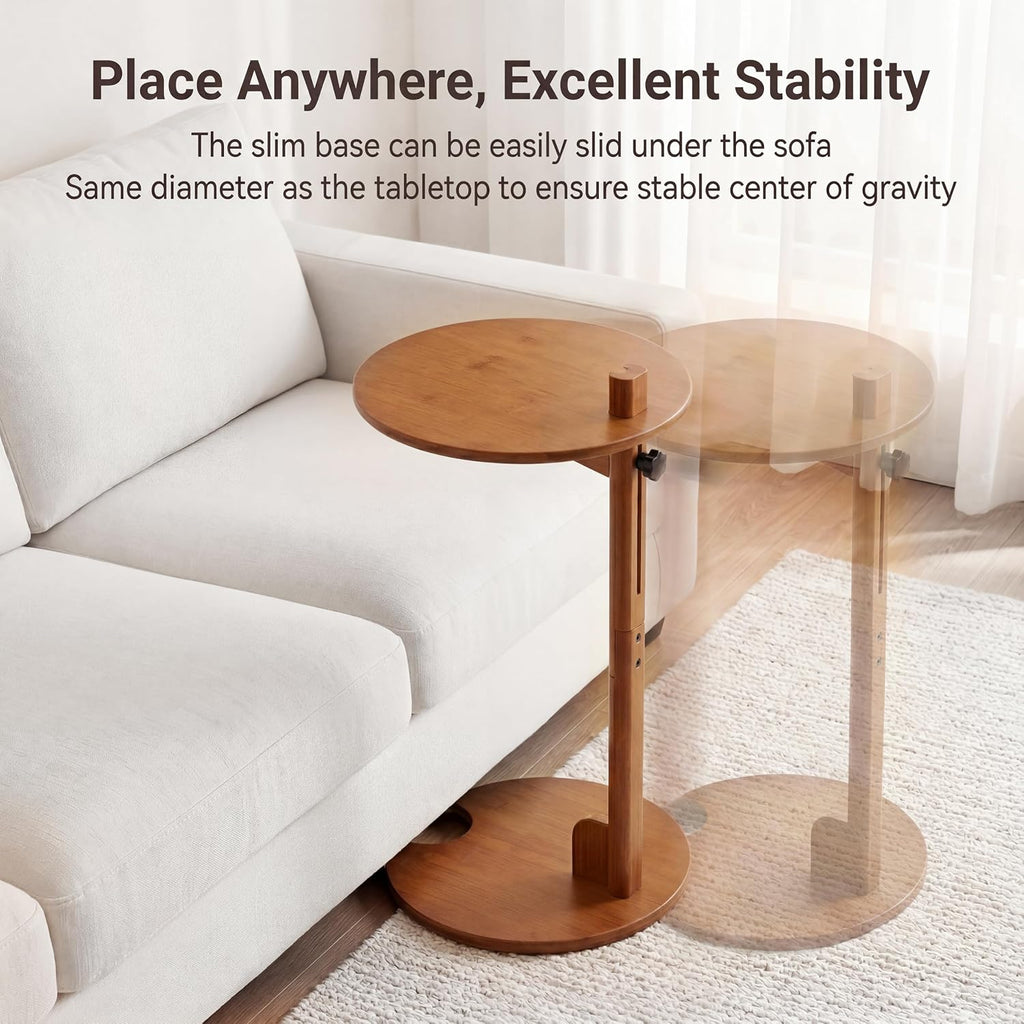 Walnut Bamboo Adjustable C Side Table Round