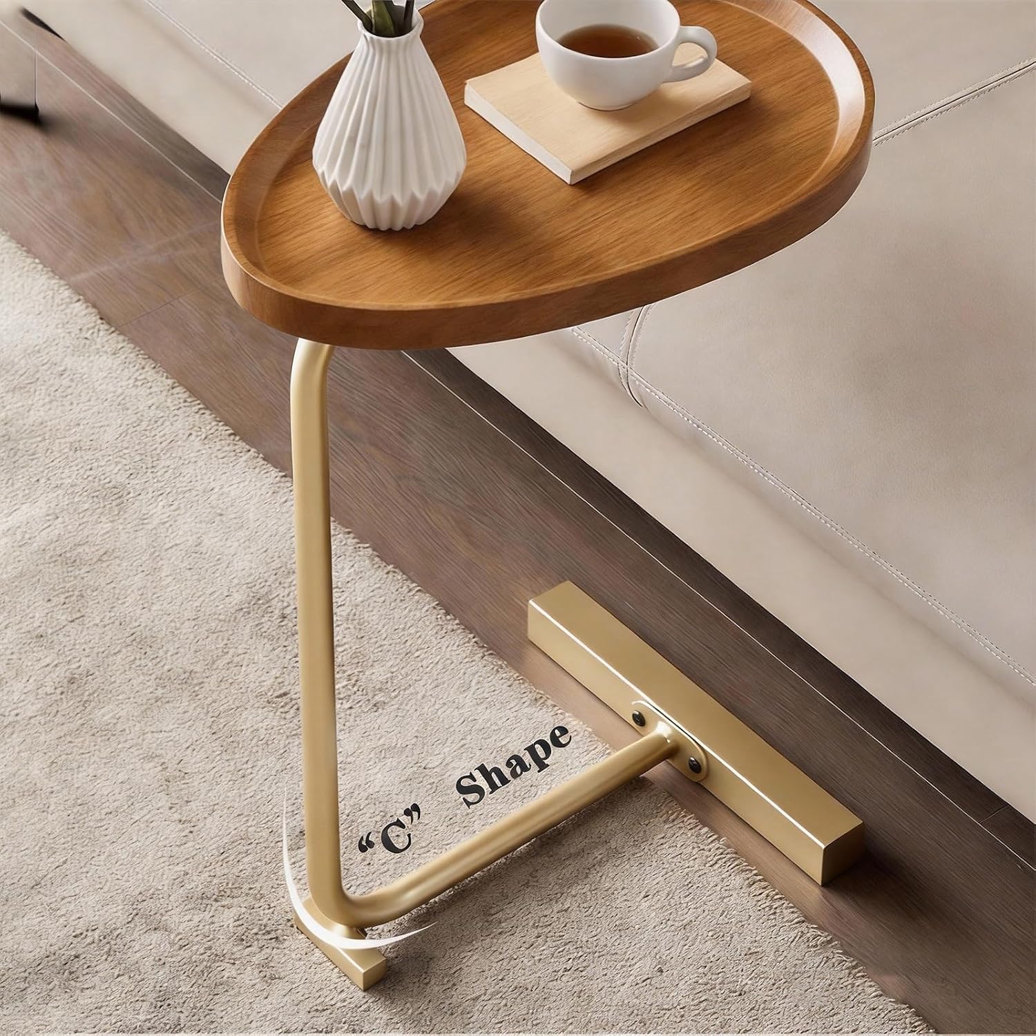 Gold Metal Wood Round C Side Table 24 Inch