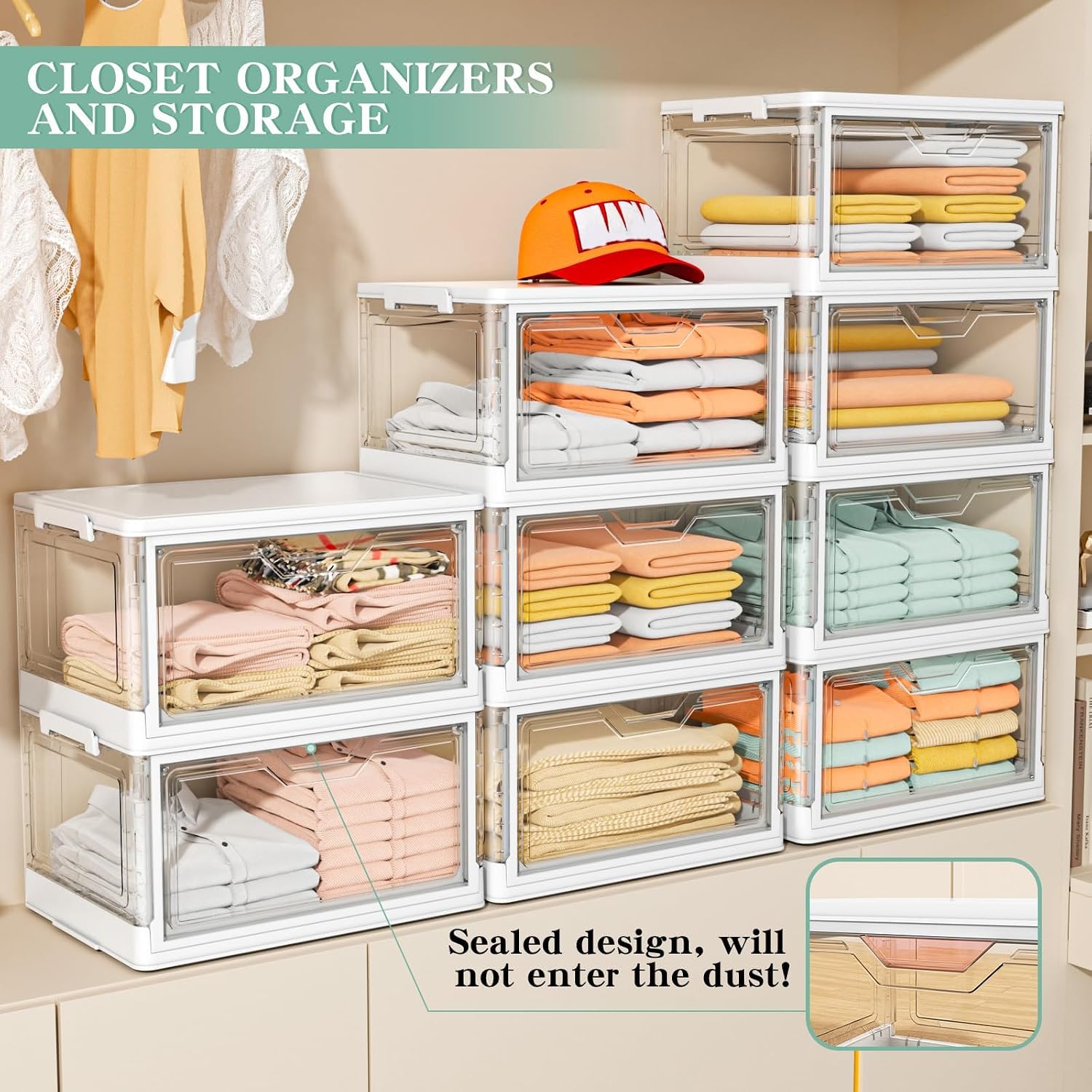 23QT Clear Foldable Storage Bins 4-Tier