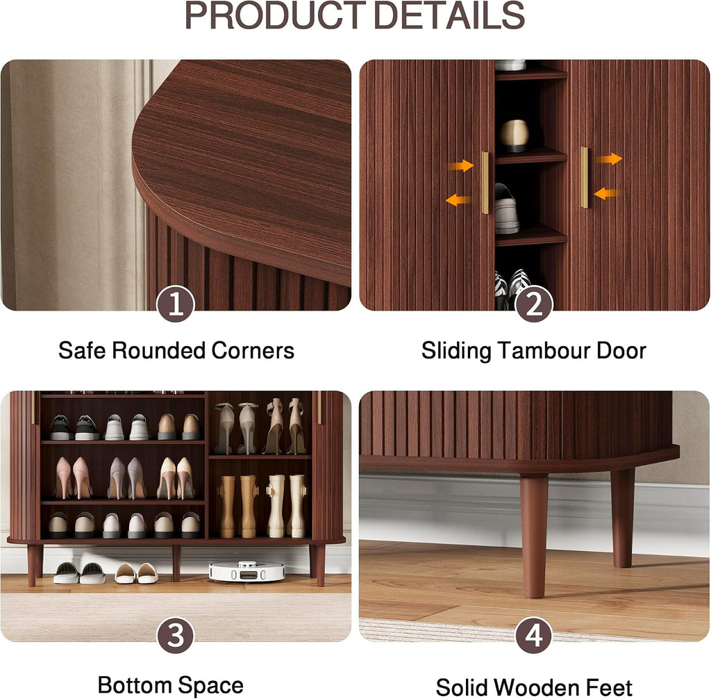 47in Walnut Sliding Door Shoe Cabinet