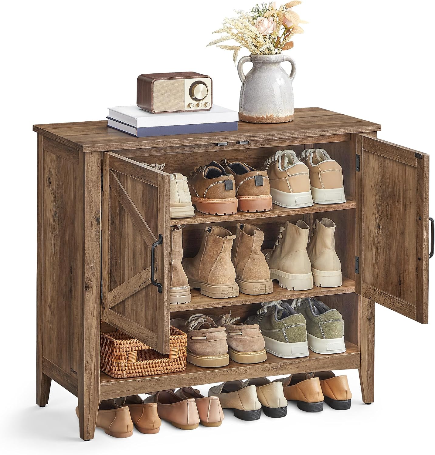 Honey Brown 3-Tier Farmhouse Shoe Cabinet