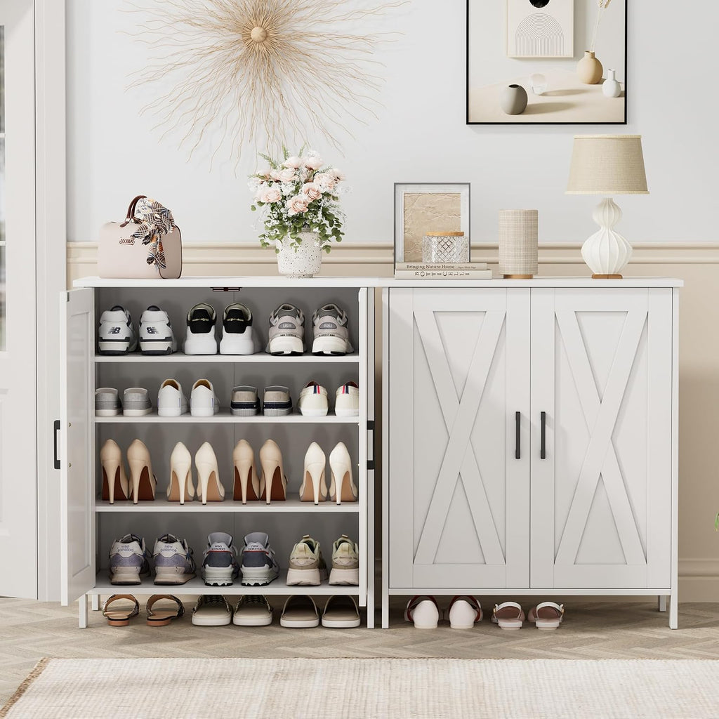 White Farmhouse 2 Barn Doors Shoe Cabinet