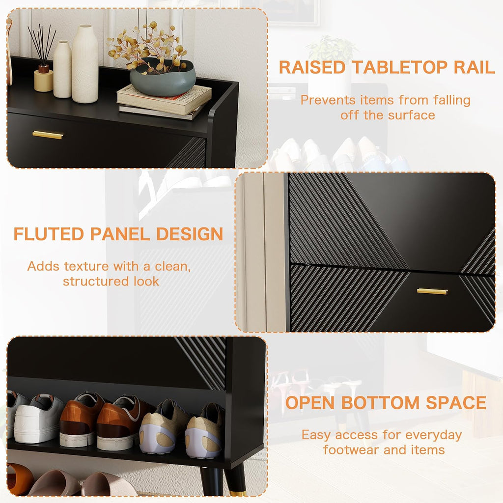 Black 32 Inch Narrow Flip Drawer Shoe Cabinet