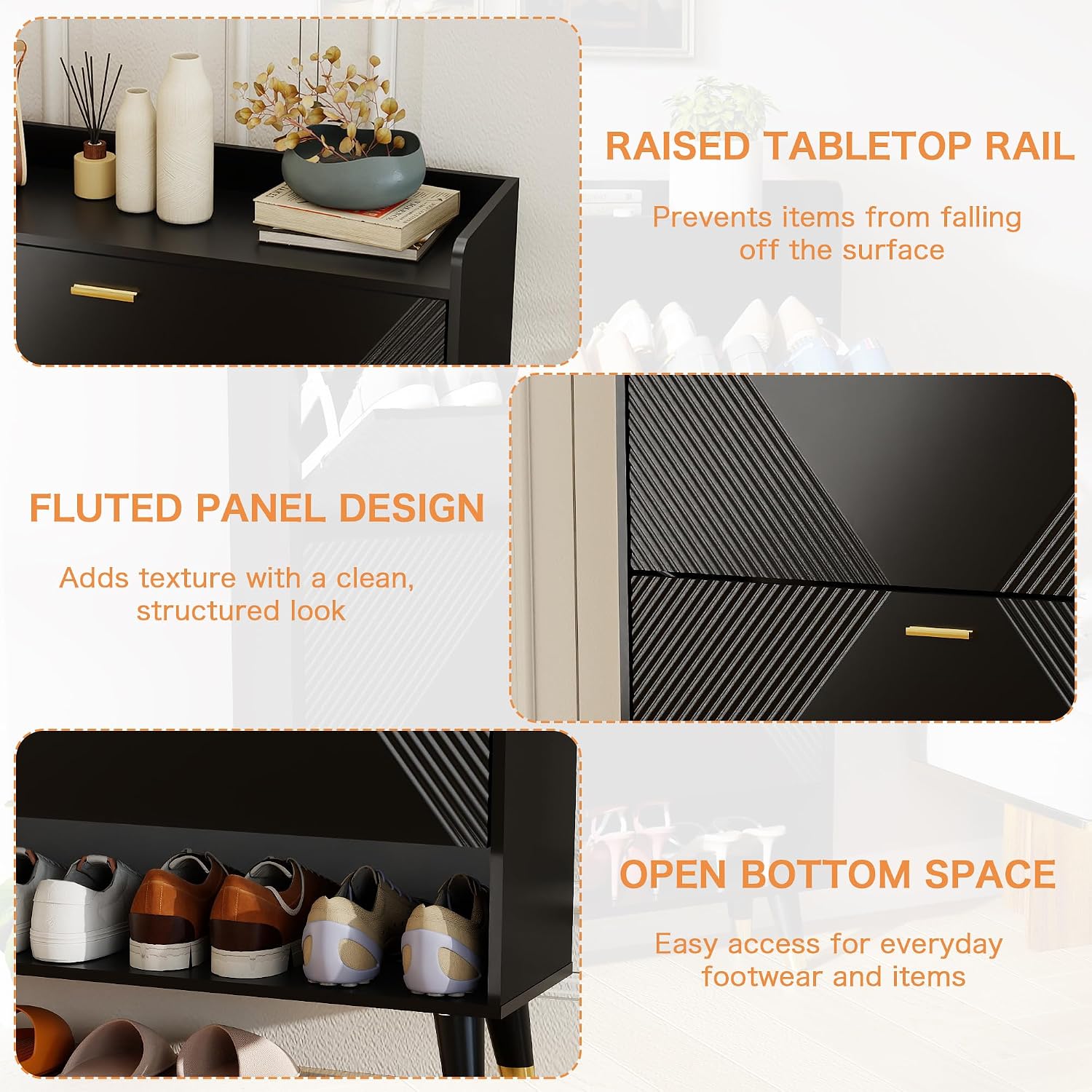 Black 32 Inch Narrow Flip Drawer Shoe Cabinet
